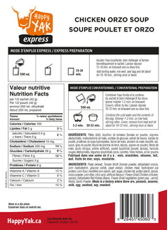 SOUPE POULET ET ORZO HAPPY YAK - PLEIN AIR CAMPING ET SURVIE - NOURRITURE