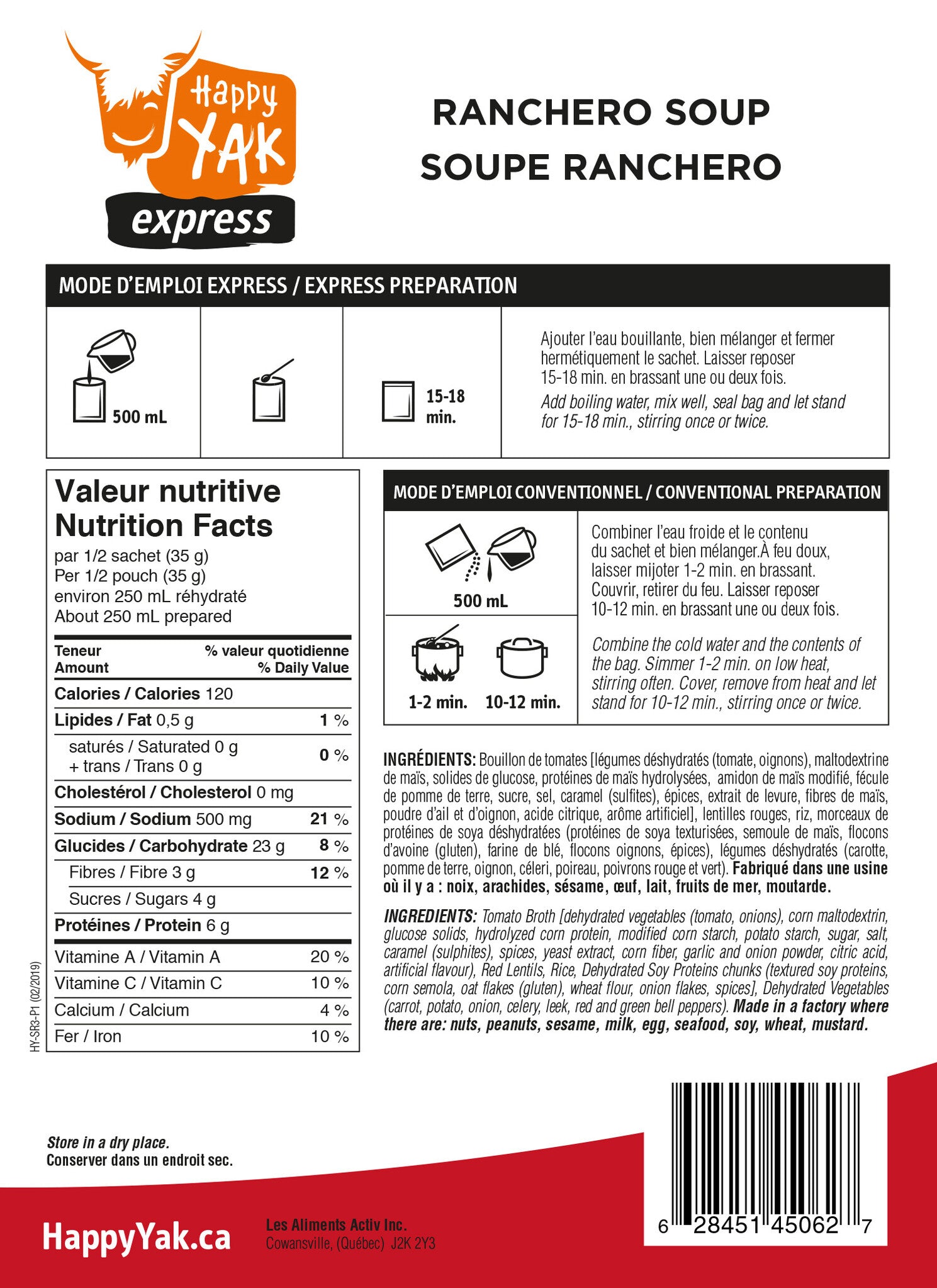 SOUPE RANCHERO HAPPY YAK - PLEIN AIR CAMPING ET SURVIE - NOURRITURE