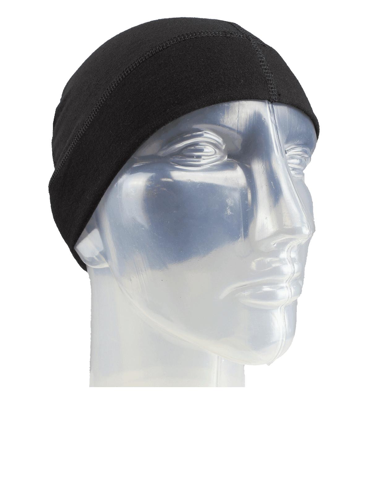 Bonnet Thermax Skull Liner noir porté, vue de trois quarts