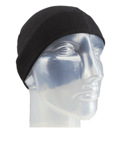 Bonnet Thermax Skull Liner noir porté, vue de trois quarts