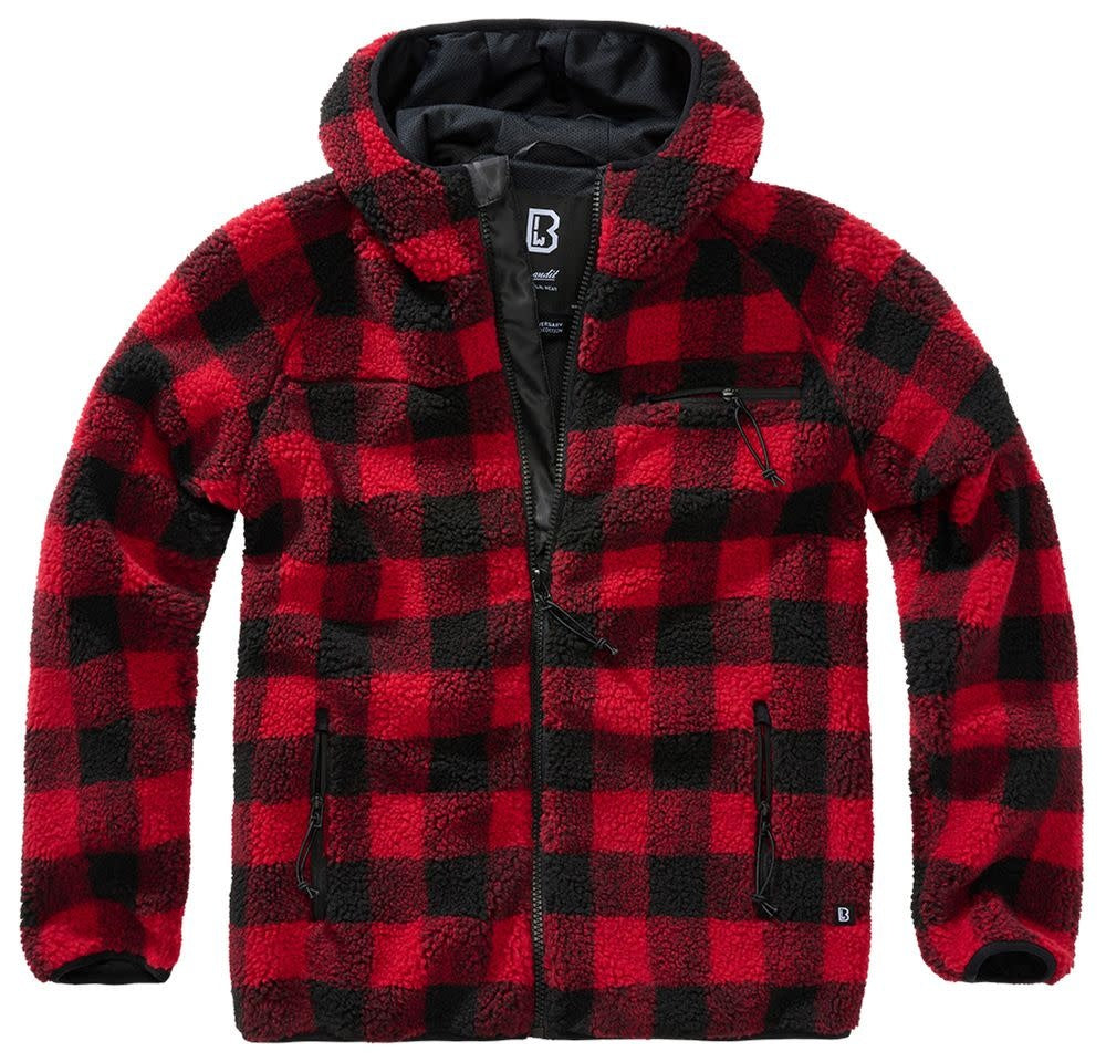 VESTE EN POLAR À CAPUCHON DE TYPE TEDDY BRANDIT - ROUGE ET NOIR / 2X-LARGE - VÊTEMENTS - VESTES EN POLAR