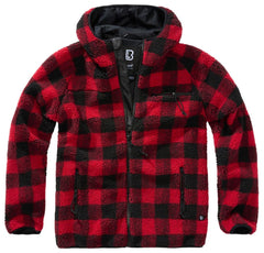 VESTE EN POLAR À CAPUCHON DE TYPE TEDDY BRANDIT - ROUGE ET NOIR / 2X-LARGE - VÊTEMENTS - VESTES EN POLAR
