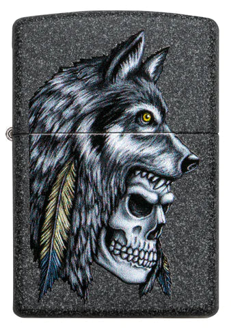 ZIPPO CRÂNE AVEC TÊTE DE LOUP ET PLUMES