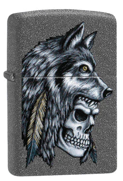 ZIPPO CRÂNE AVEC TÊTE DE LOUP ET PLUMES