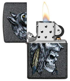 ZIPPO CRÂNE AVEC TÊTE DE LOUP ET PLUMES - PLEIN AIR CAMPING ET SURVIE - BRIQUETS