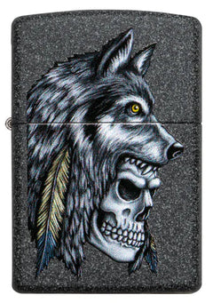 ZIPPO CRÂNE AVEC TÊTE DE LOUP ET PLUMES - PLEIN AIR CAMPING ET SURVIE - BRIQUETS