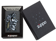 ZIPPO CRÂNE AVEC TÊTE DE LOUP ET PLUMES - PLEIN AIR CAMPING ET SURVIE - BRIQUETS