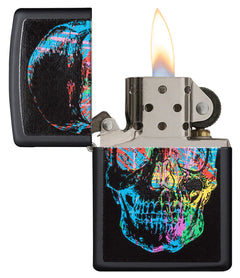 ZIPPO NOIR AVEC CRÂNE MULTICOLORE - PLEIN AIR CAMPING ET SURVIE - BRIQUETS