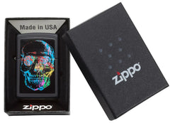 ZIPPO NOIR AVEC CRÂNE MULTICOLORE - PLEIN AIR CAMPING ET SURVIE - BRIQUETS