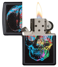 ZIPPO NOIR AVEC CRÂNE MULTICOLORE - PLEIN AIR CAMPING ET SURVIE - BRIQUETS
